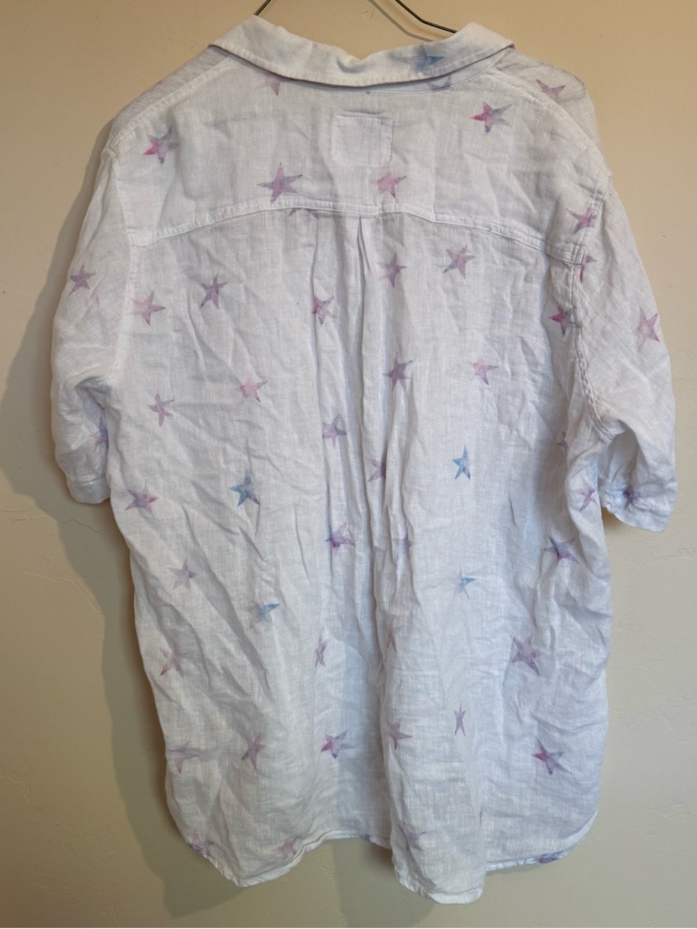 Rails White Linen Blend Charli Button-Down Shirt with Pastel Star Print Size L - Picture 2 of 6